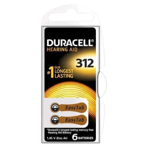 DURACELL EASYTAB 312 CONFEZIONE 6 BATTERIE ZINCO AIR PER APPARECCHI ACUSTICI MARRONE